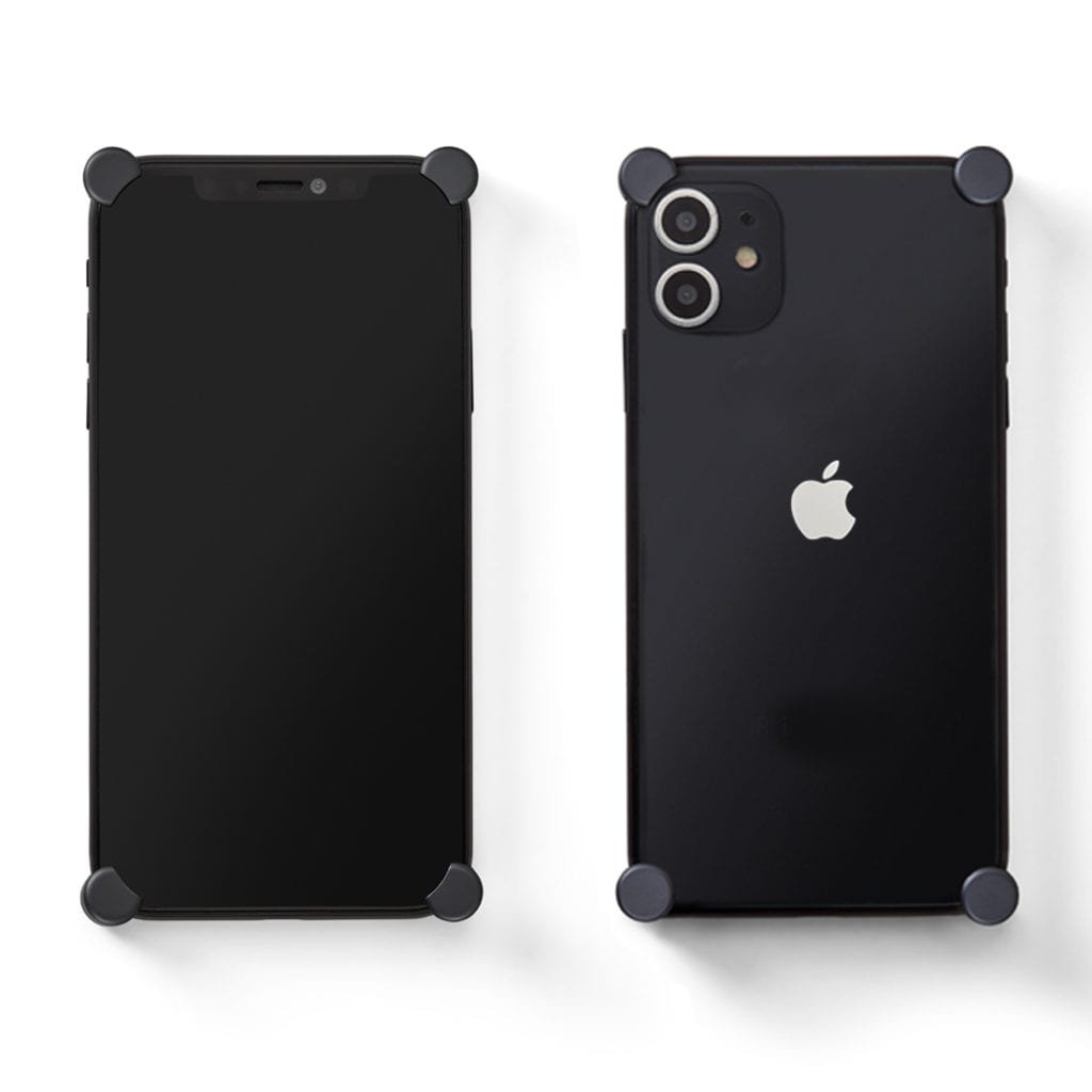 Carbon Original CORNERS installed on all four corners of a bare iPhone 11 Pro / Pro Max