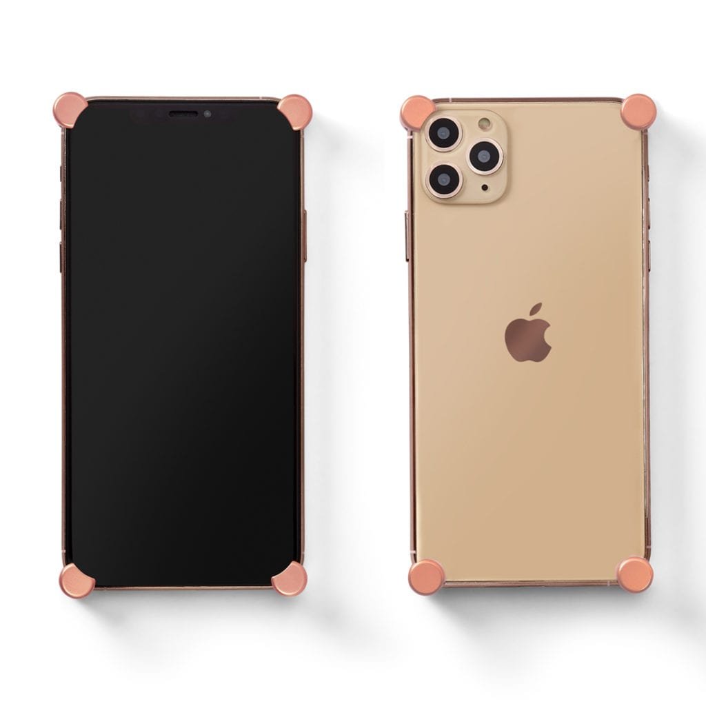Rose Gold Original CORNERS installed on all four corners of a bare iPhone 11 Pro / Pro Max
