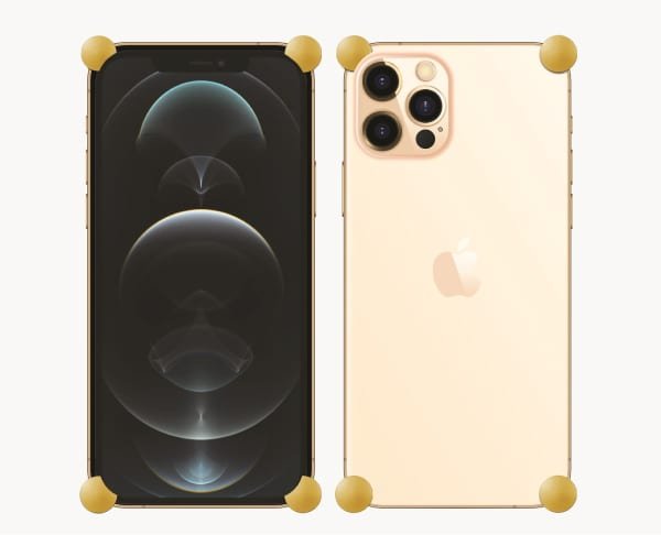 Gold Original CORNERS installed on all four corners of a bare iPhone 12 / 12 Pro / Max / mini
