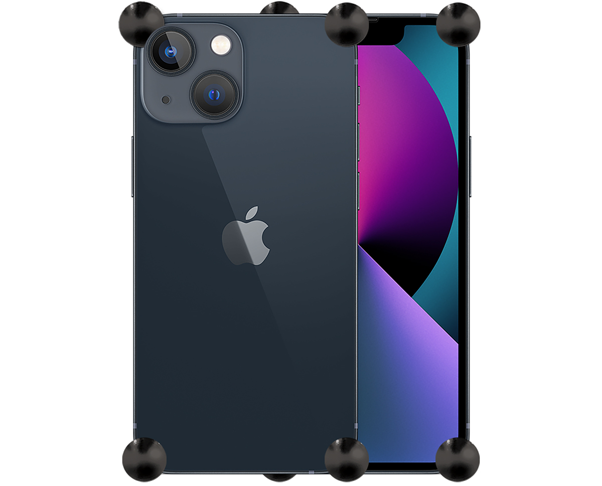 Carbon Original CORNERS installed on all four corners of a bare iPhone 13 mini