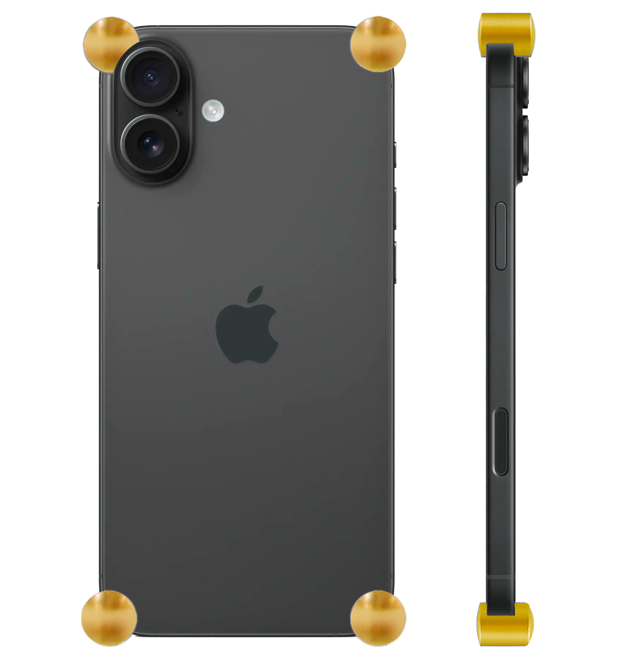 Gold Original CORNERS installed on all four corners of a bare iPhone 17