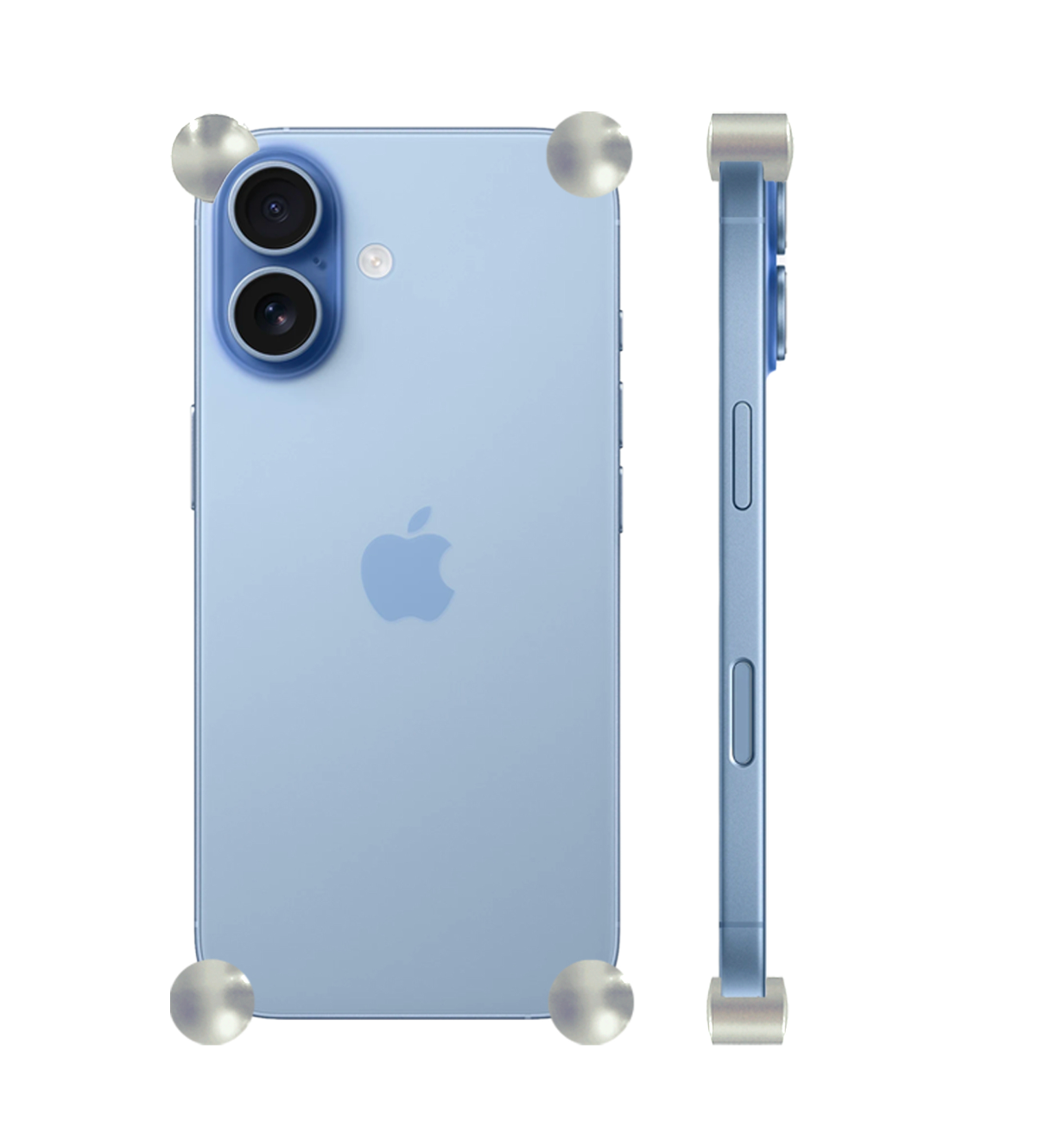 Silver Original CORNERS installed on all four corners of a bare iPhone 17