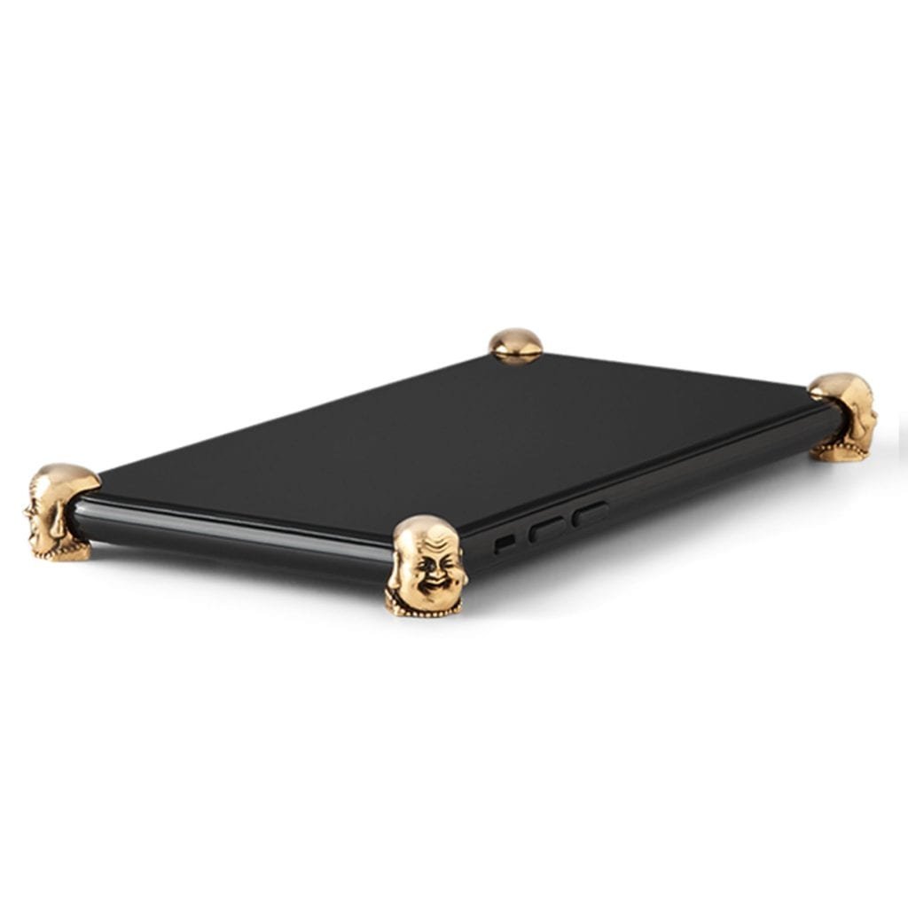 Gold Buddha ICONS installed on all four corners of a bare iPhone X / XS / XS Max