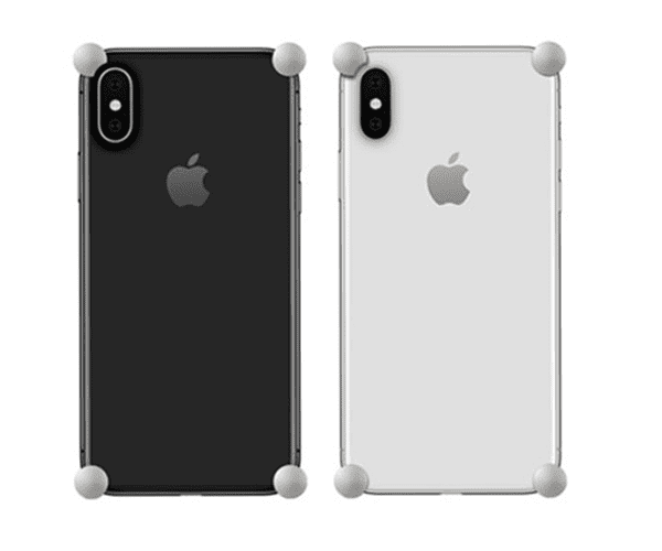 Satin Silver Original CORNERS installed on all four corners of a bare iPhone X / XS / XS Max
