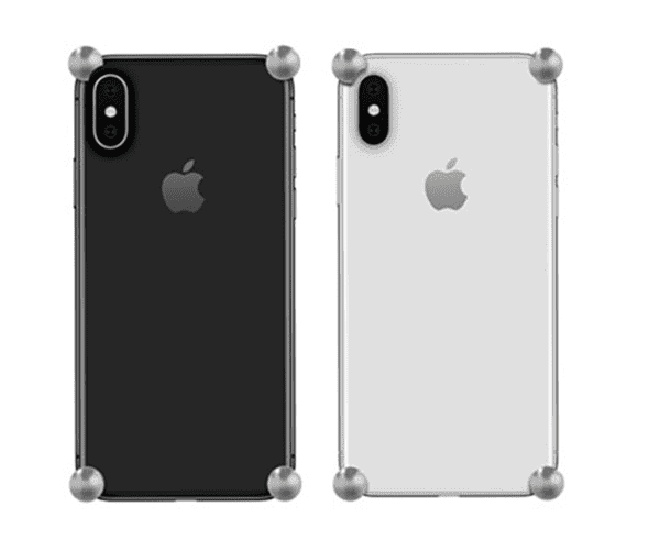 Silver Original CORNERS installed on all four corners of a bare iPhone X / XS / XS Max