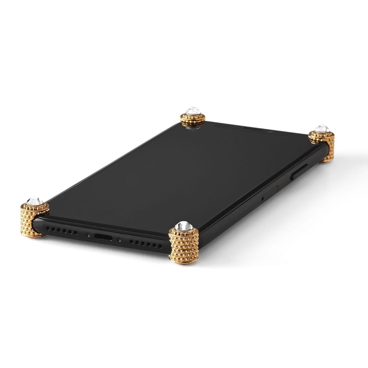 Gold Studs & Stones ICONS installed on all four corners of a bare iPhone X / XS / XS Max